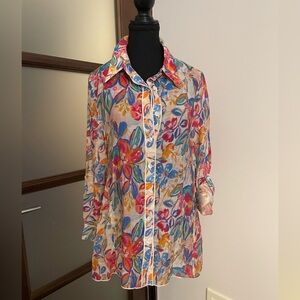 NWT Funsport Tropical Pink  Button Down Shirt size M